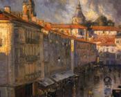 Calle de Dato con lluvia - 伊格纳西奥·狄亚兹·奥拉诺